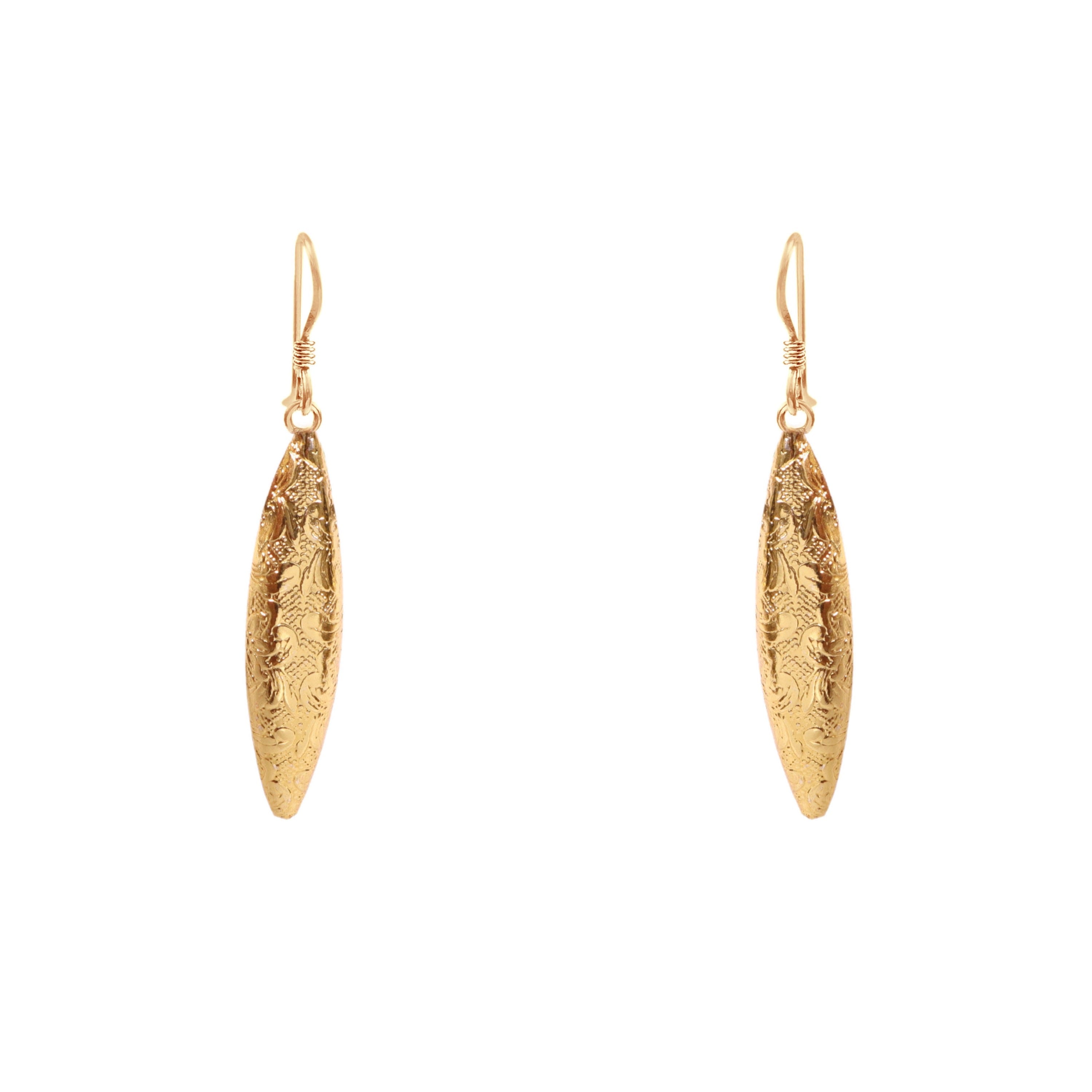 Gold Textured Leaf Drop Earrings