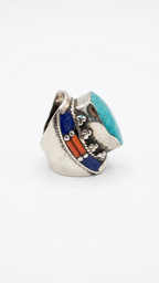 Vintage Turquoise Statement Ring | Handmade Tibetan Silver Ring
