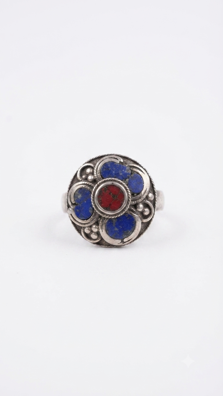 Handmade Tibetan Lapis Lazuli & Coral Ring