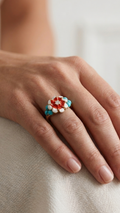 Enamel Flower Ring with Turquoise Accents