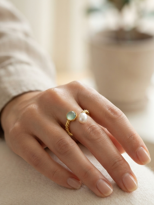 Aquamarine & Freshwater Pearl Open Ring