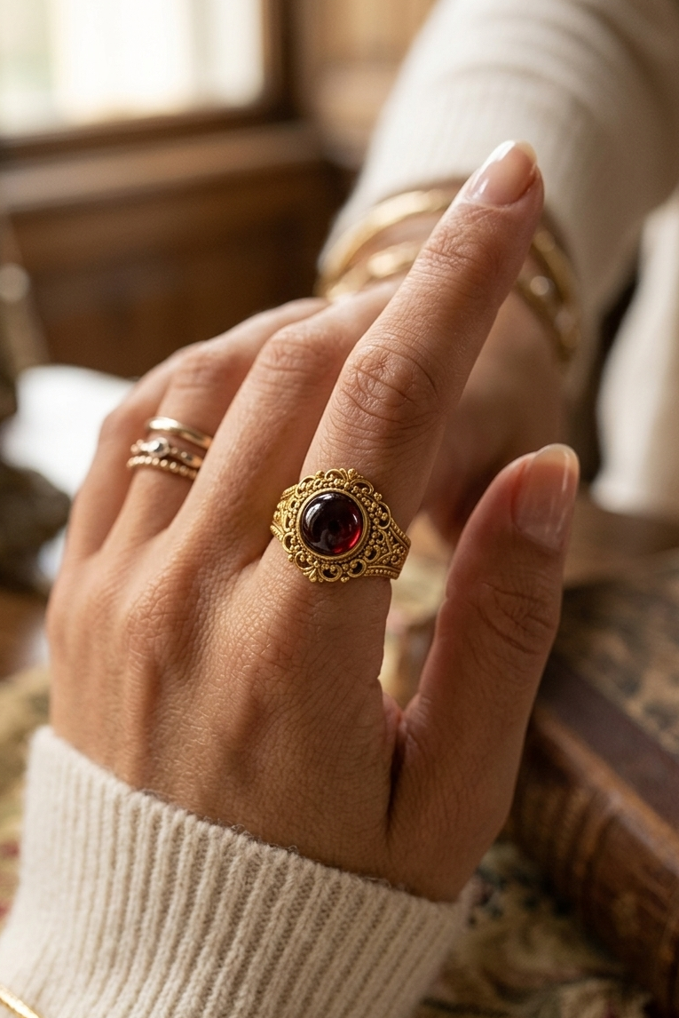 Vintage Gold Garnet Ring for Women
