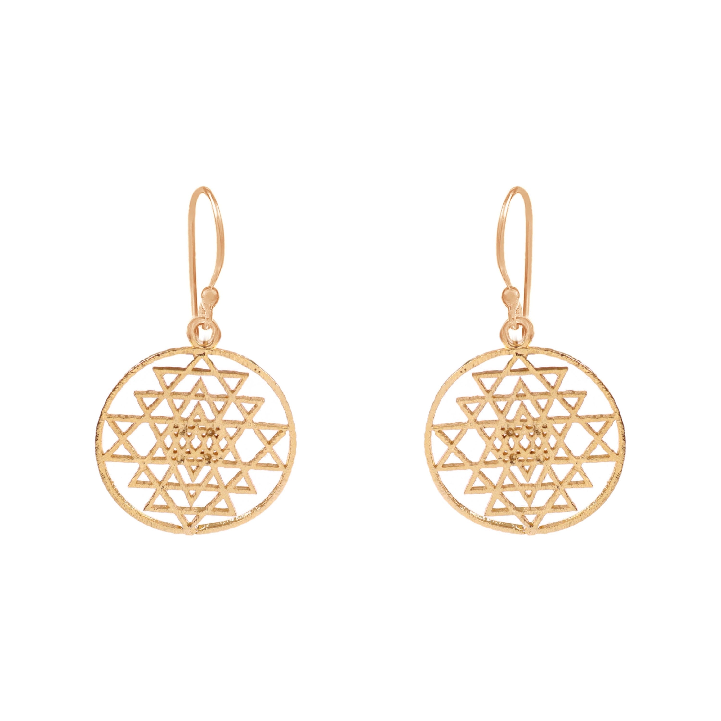 Gold Sri Yantra Mandala Drop Earrings