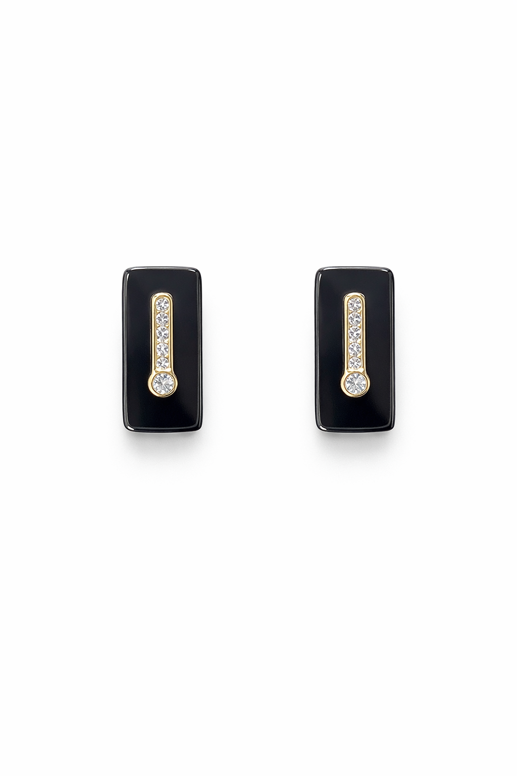Black Rectangle Stud Earrings, Gold Crystal Studs