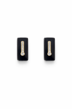 Black Rectangle Stud Earrings, Gold Crystal Studs