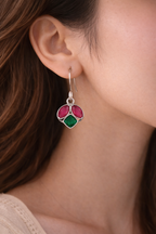 Ruby & Emerald Inspired Silver Tone Drop Earrings