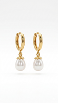 Pearl Drop Gold Hoop Earrings