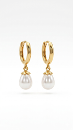 Pearl Drop Gold Hoop Earrings