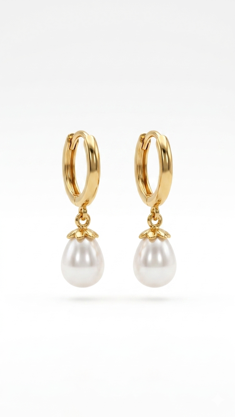 Pearl Drop Gold Hoop Earrings