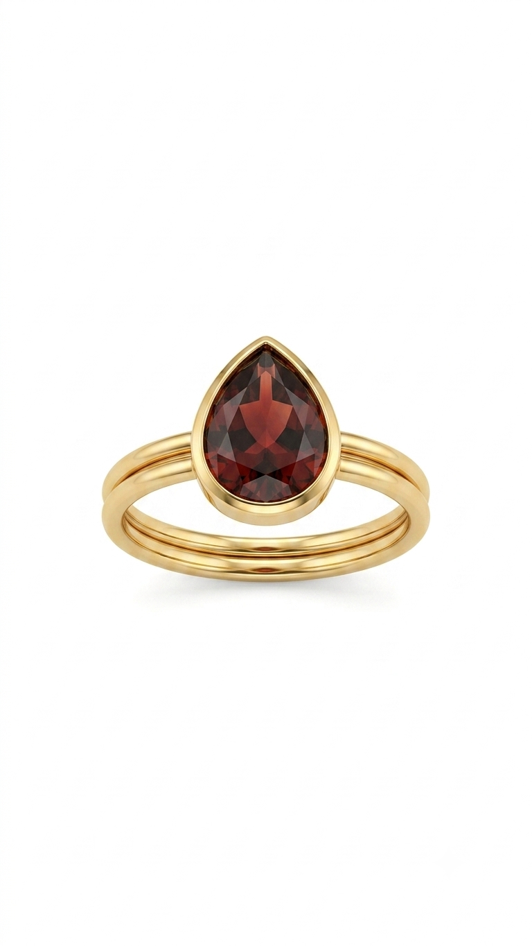 Garnet Pear Gold Ring, Pear Cut Garnet Bezel Ring