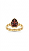 Garnet Pear Gold Ring, Pear Cut Garnet Bezel Ring