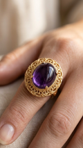 Vintage Gold Amethyst Ring for Women
