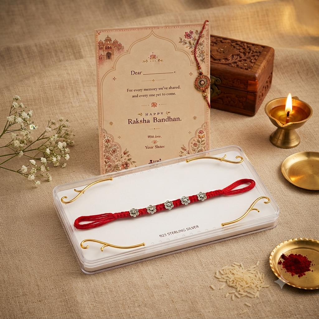 Silver Plated Floral Rakhi for Brother