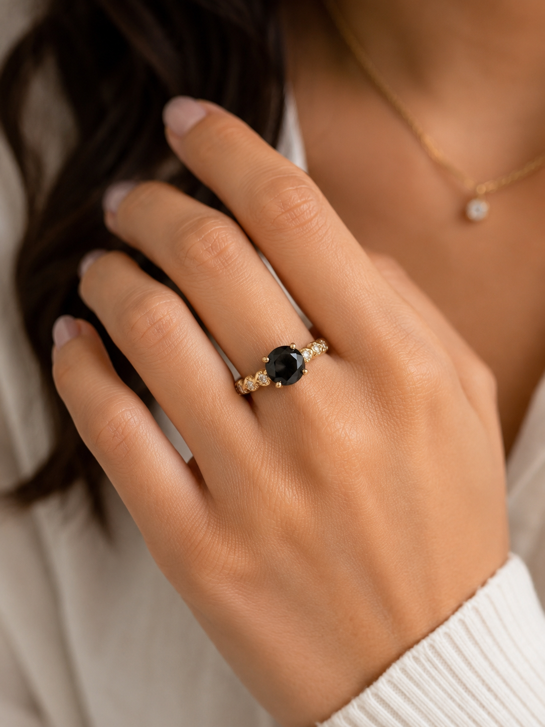 Black Onyx Solitaire Ring in Gold Finish