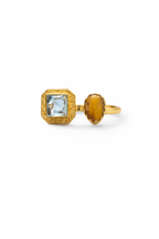 Blue Topaz & Tiger Eye Ring Adjustable Gold Statement Ring