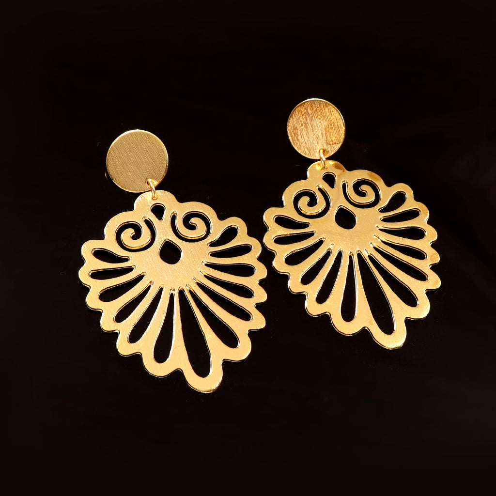 Gold Filigree Fan Drop Earrings