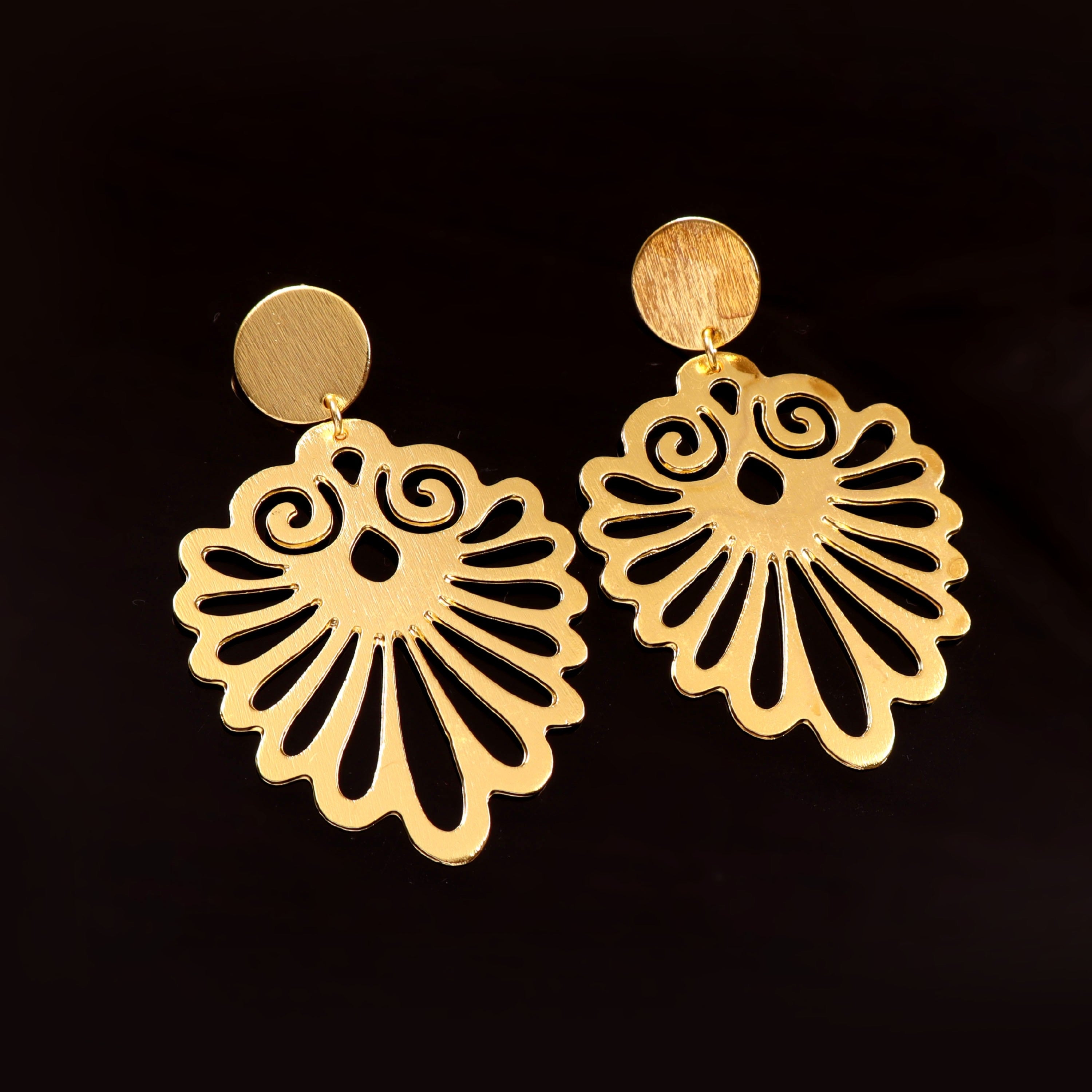 Gold Filigree Fan Drop Earrings