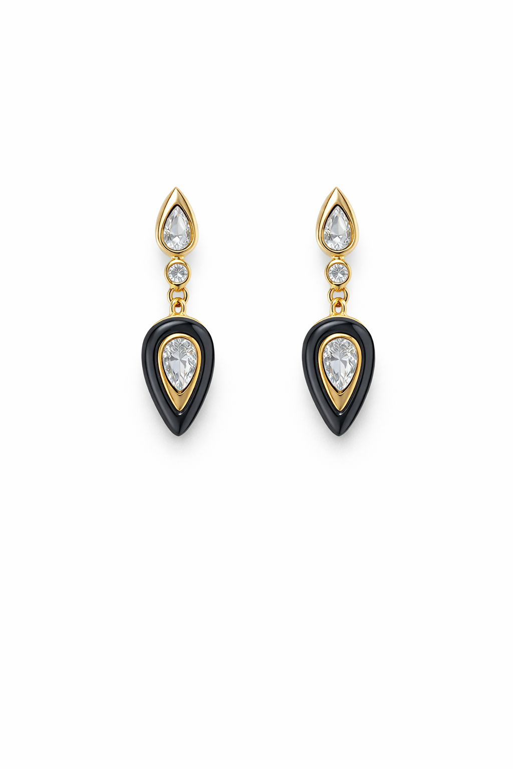Black Teardrop Earrings, Gold Crystal Drop Earrings