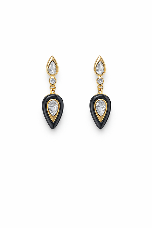 Black Teardrop Earrings, Gold Crystal Drop Earrings