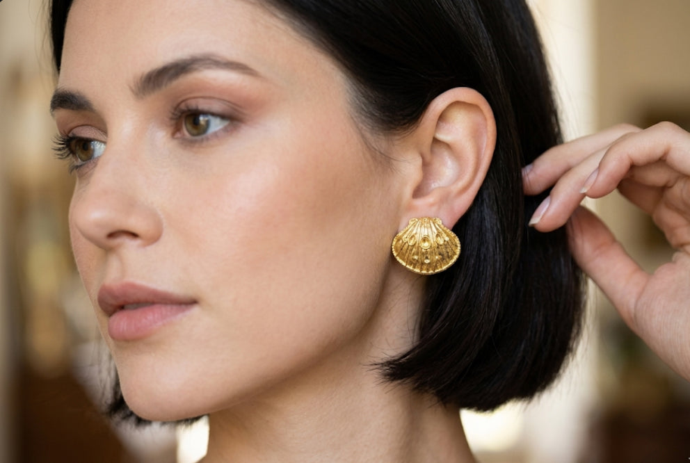 Gold Plated Shell Stud Earrings