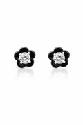 Black Floral Stud Earrings Crystal Center