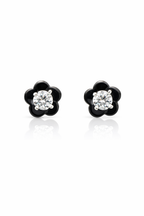 Black Floral Stud Earrings Crystal Center
