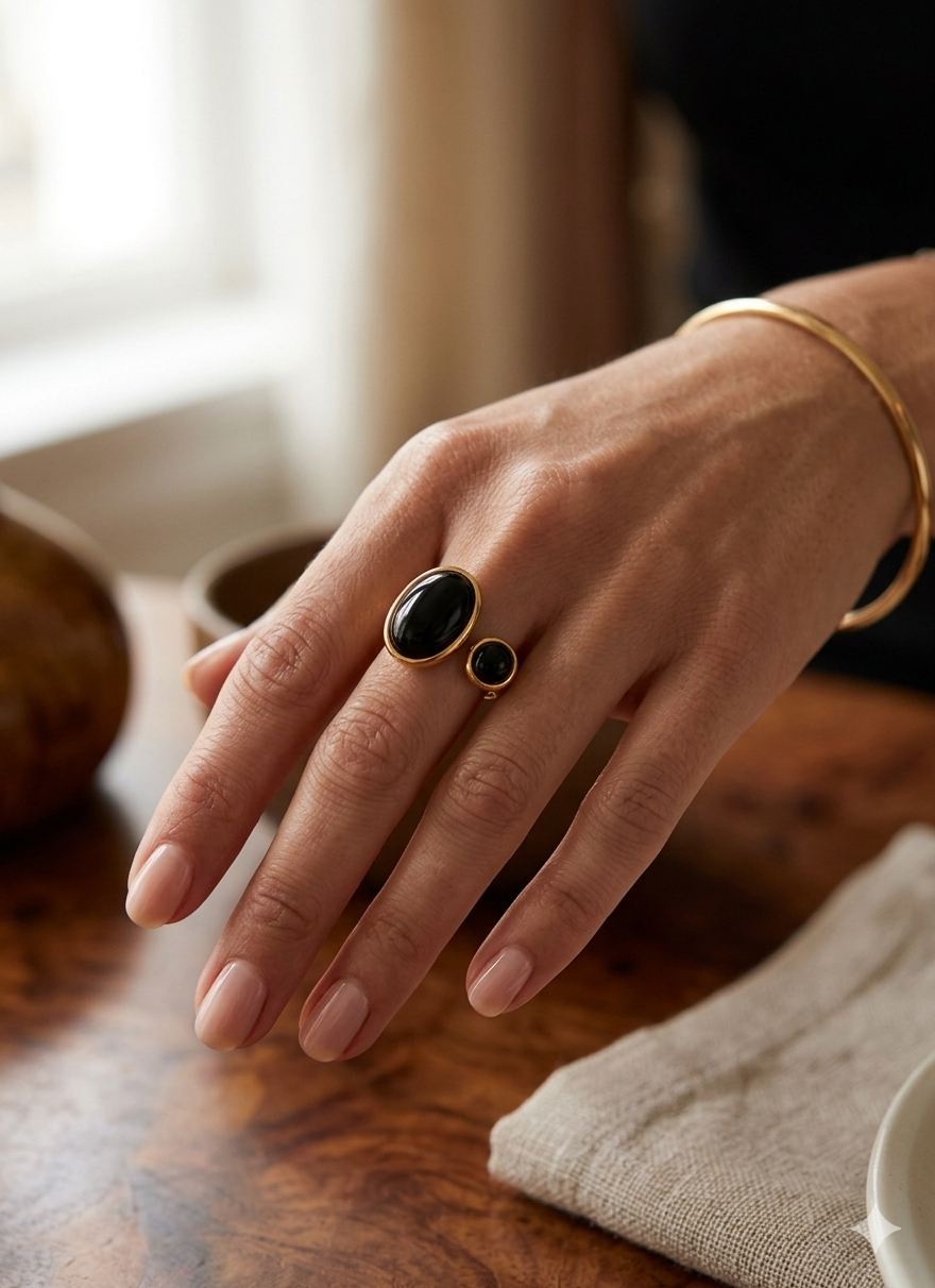 Black Onyx Dual Stone Ring Size