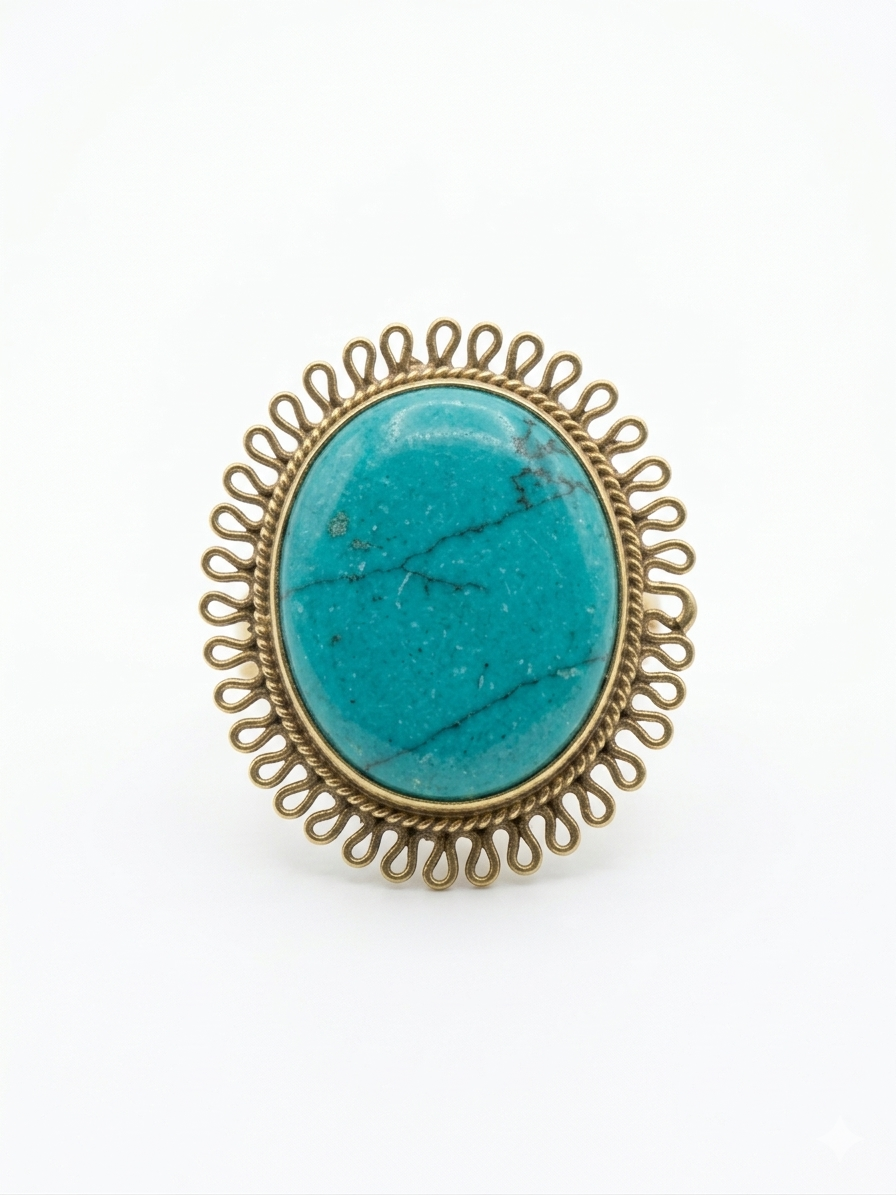 Turquoise Oval Statement Adjustable Ring