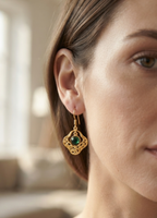 Green Onyx Filigree Drop Earrings in 18K Gold Plated