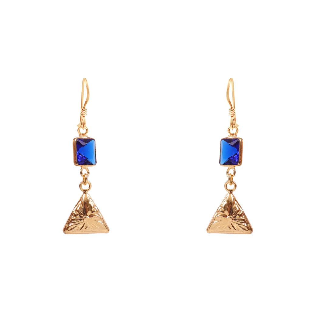 Blue Stone Gold Drop Earrings Geometric
