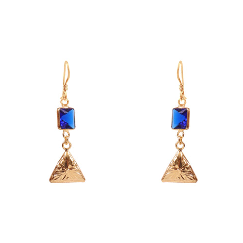 Blue Stone Gold Drop Earrings Geometric