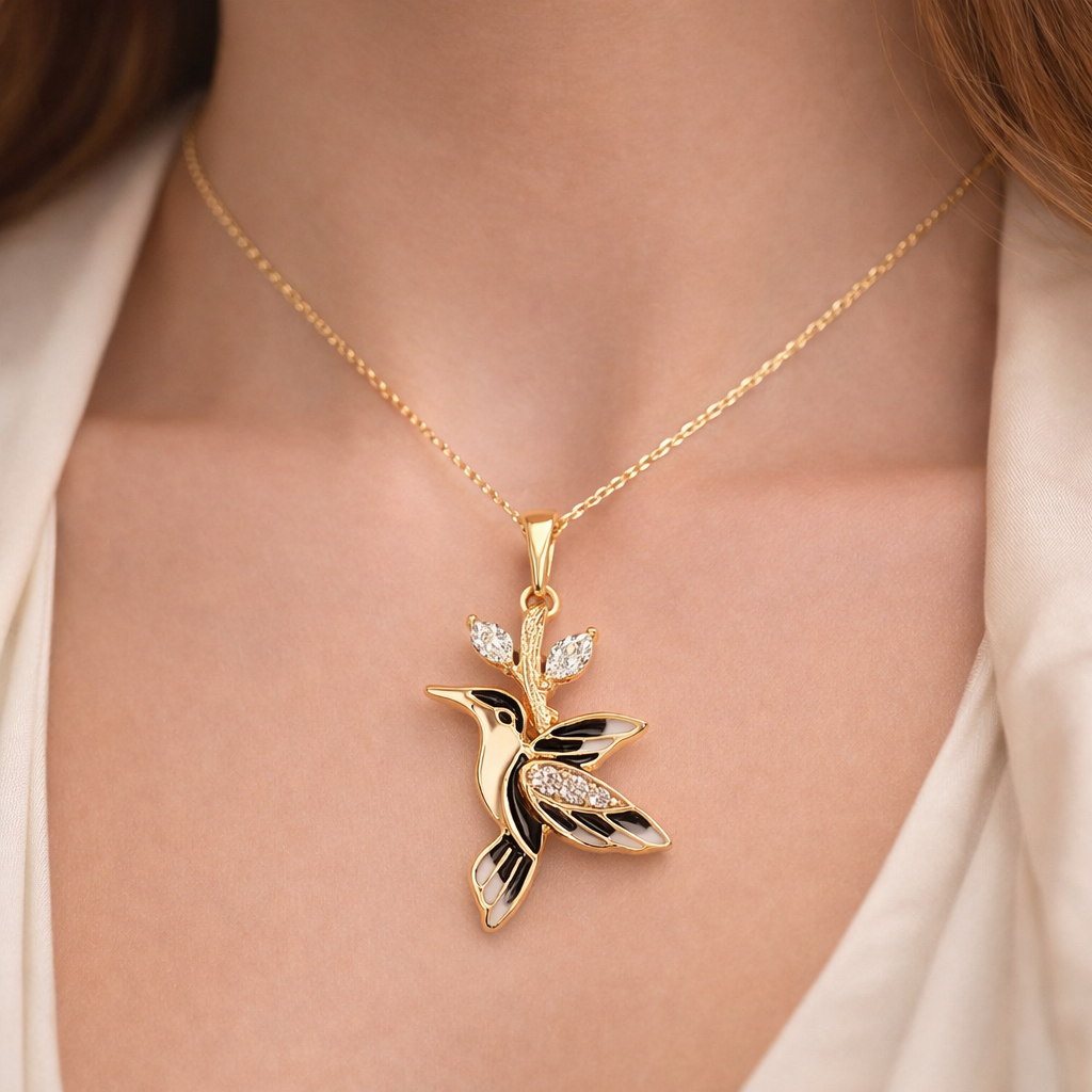 Golden Hummingbird Crystal Pendant