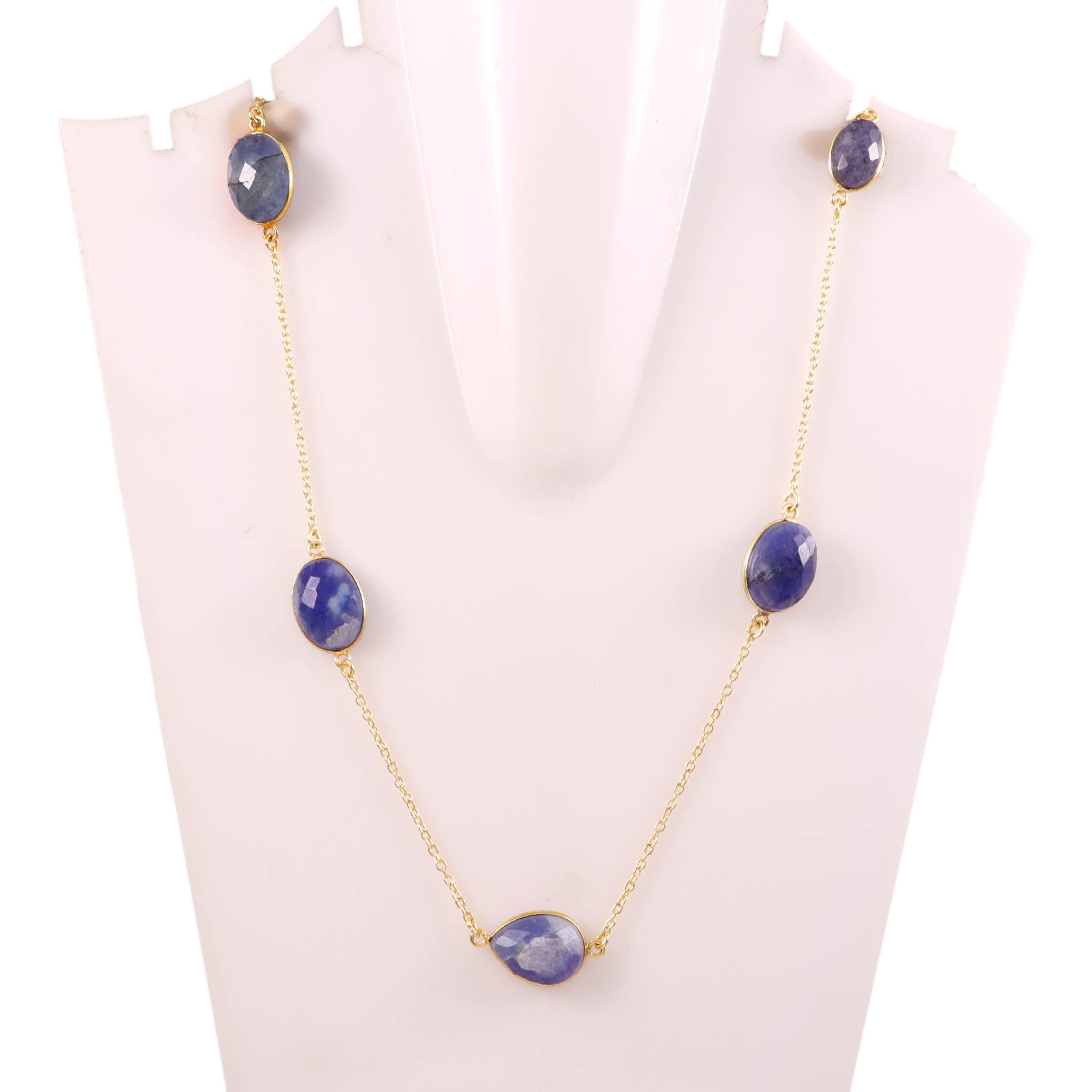 Elegant Blue Gemstone Gold Necklace