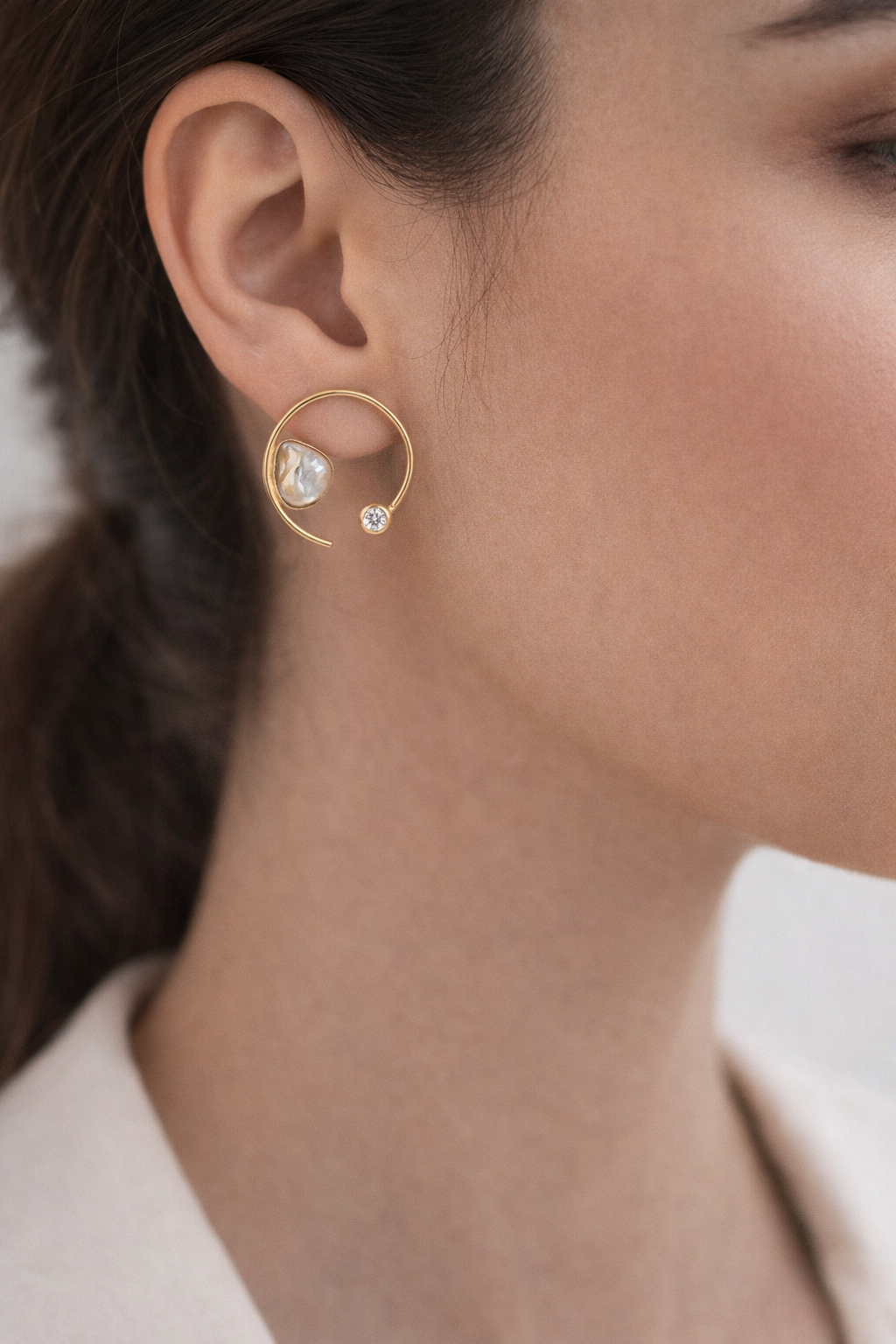 Gold Open Hoop Pearl Earrings