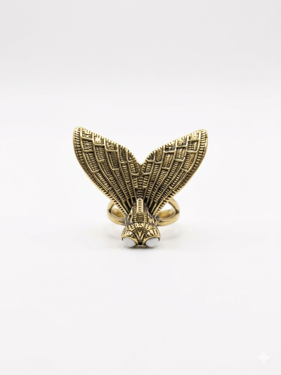 Antique Gold Moth Statement Adjustable Ring