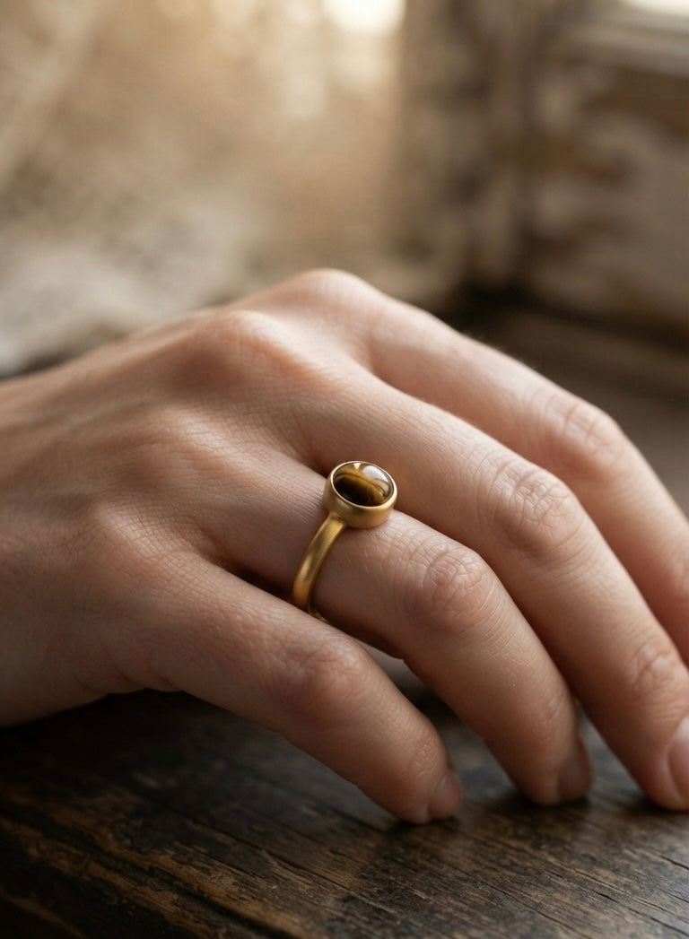 Minimalist Tiger Eye Gold Ring