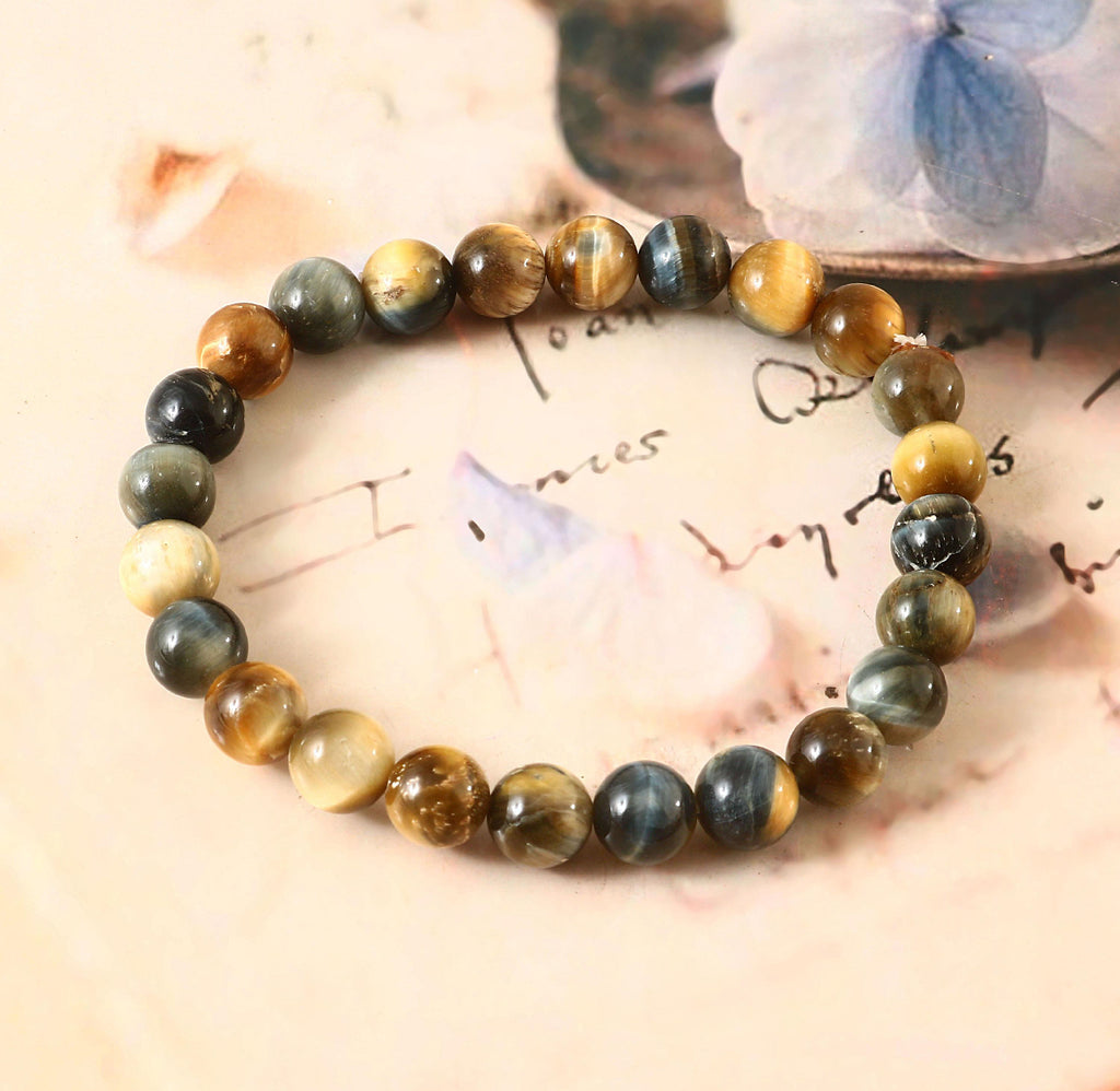 Golden Blue TIGER EYE Stretch Bracelet Marble Tiger Eye Natural