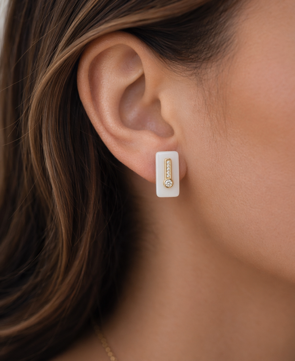 Minimalist White Enamel Stud Earrings