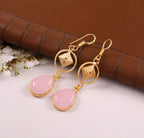 Gold Tone Rose Quartz  Drop Earrings Teardrop
