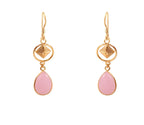 Gold Tone Rose Quartz  Drop Earrings Teardrop