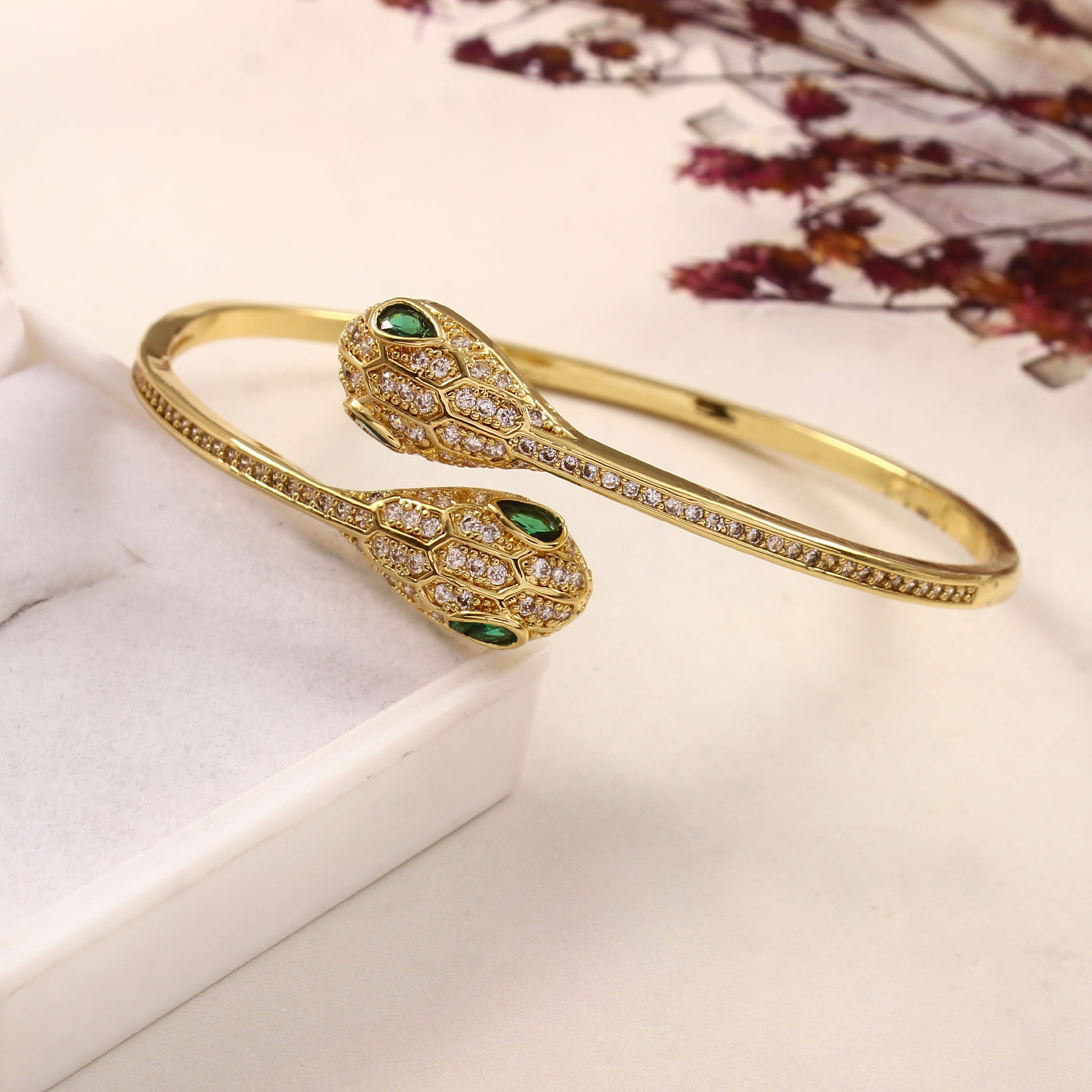 Twin Serpent Emerald Bangle