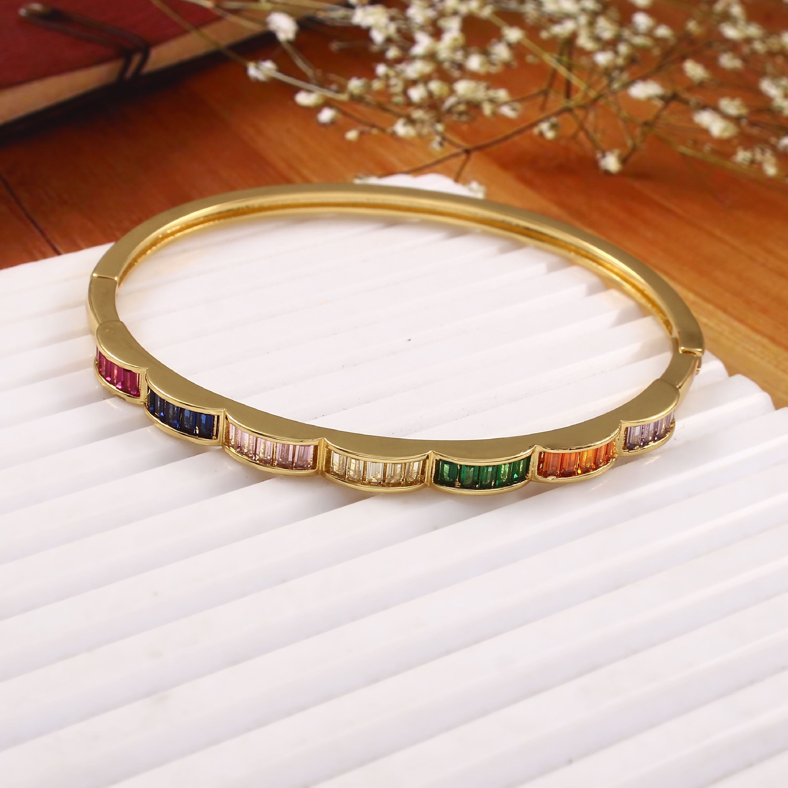Rainbow Gem Baguette Bangle