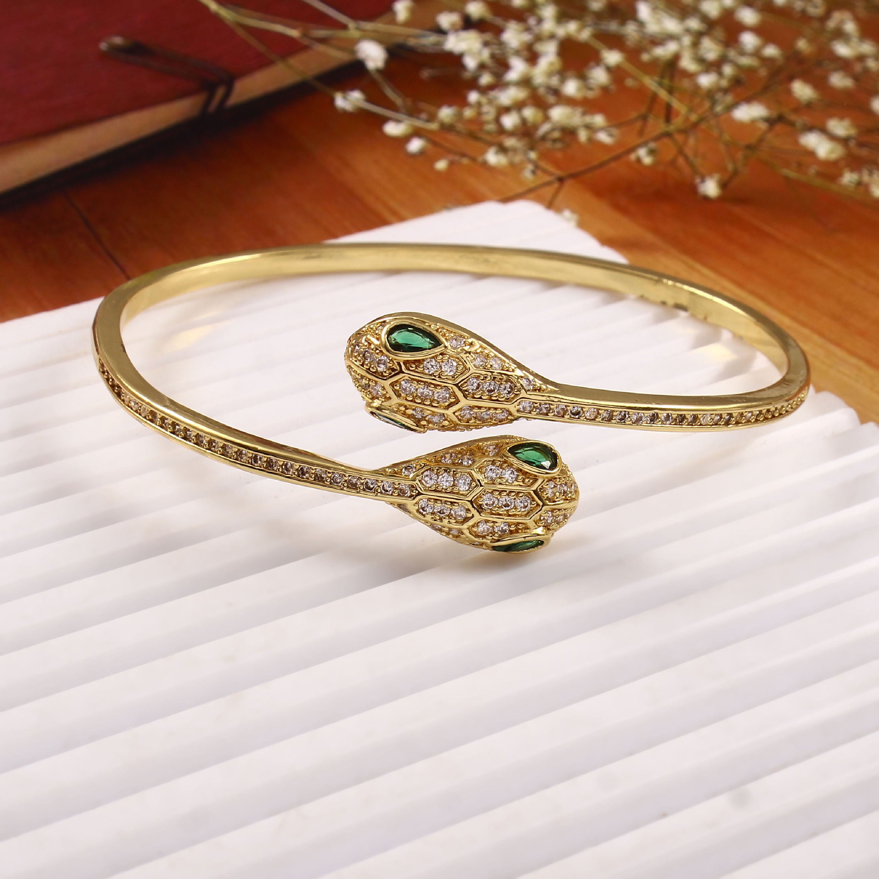 Twin Serpent Emerald Bangle