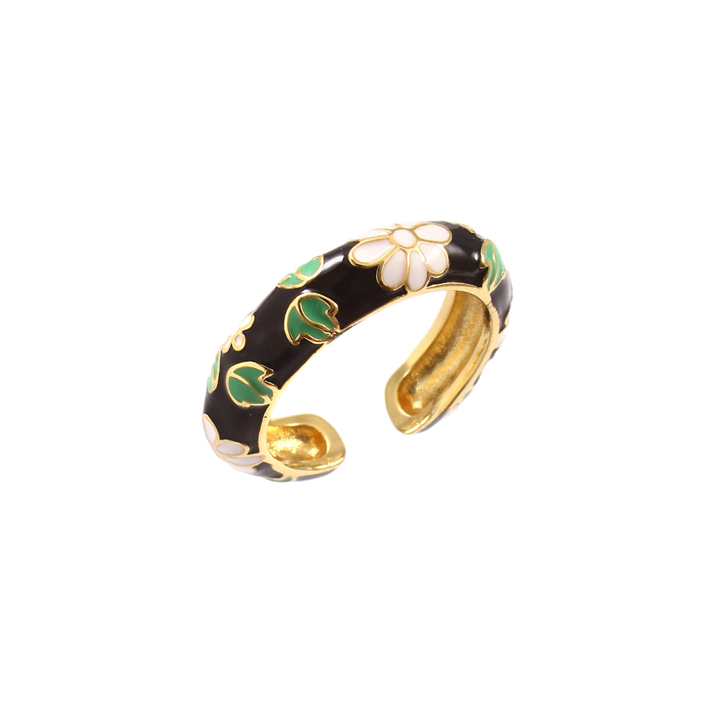 Noir Floral Enamel Ring