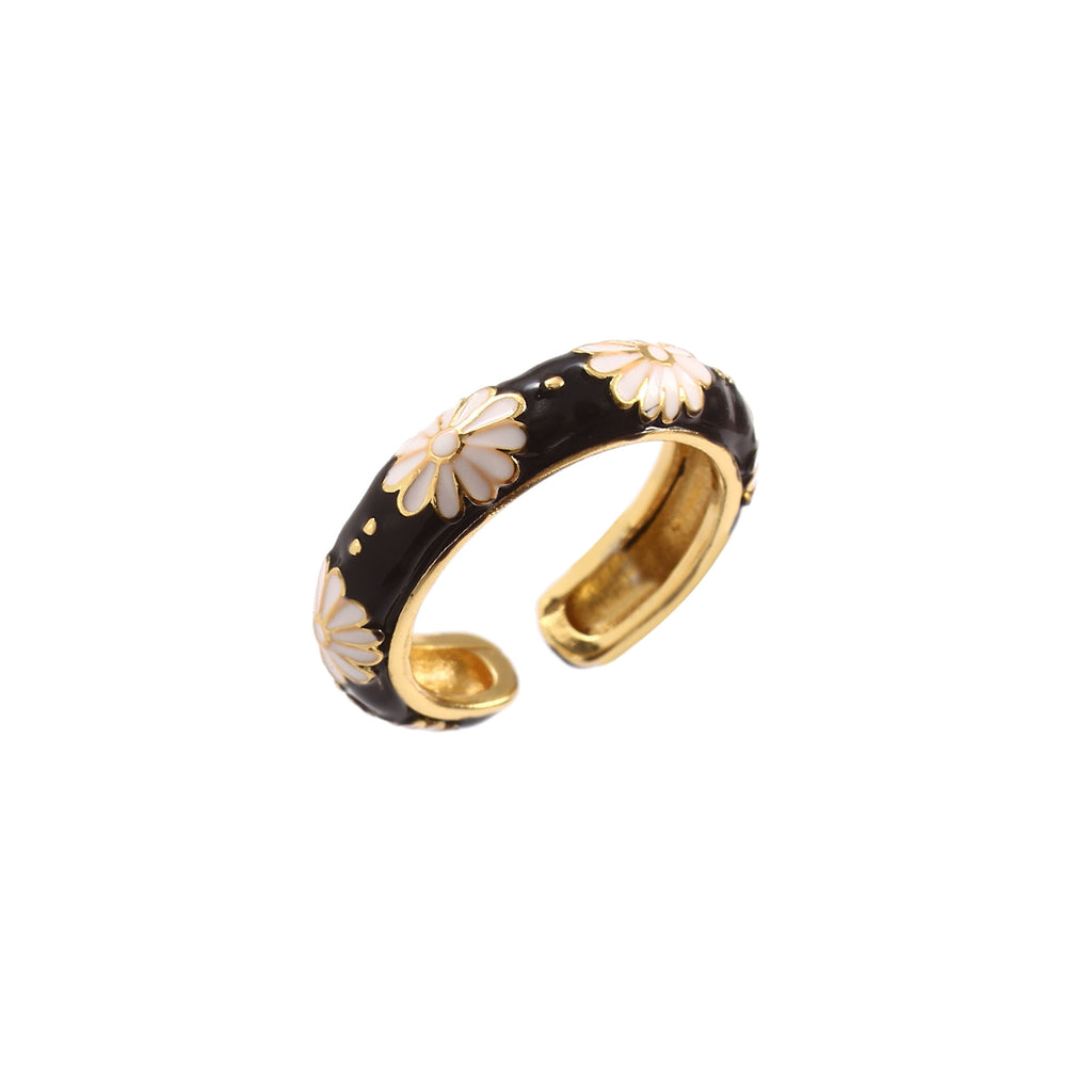 Daisy Noir Enamel Ring