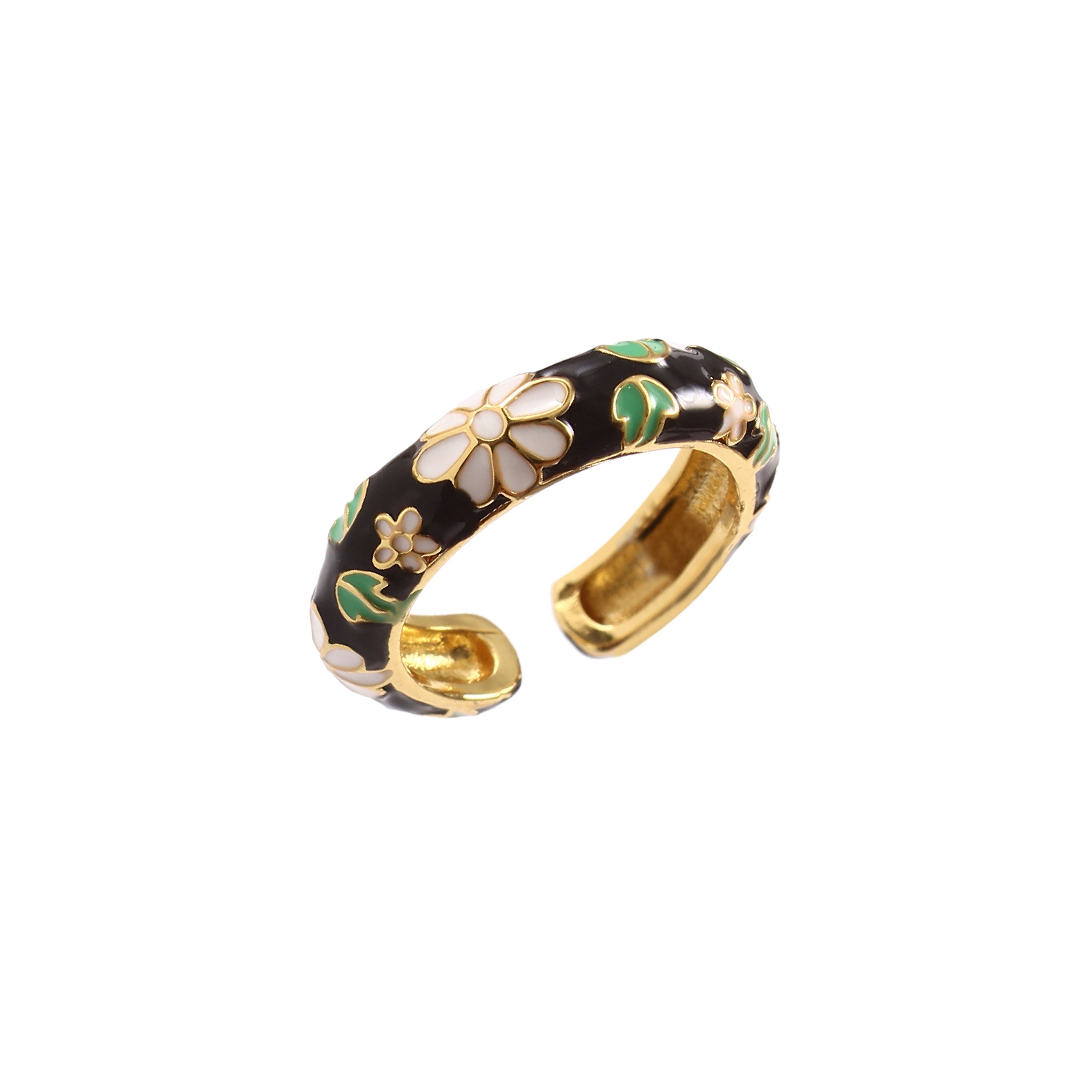 Noir Floral Enamel Ring