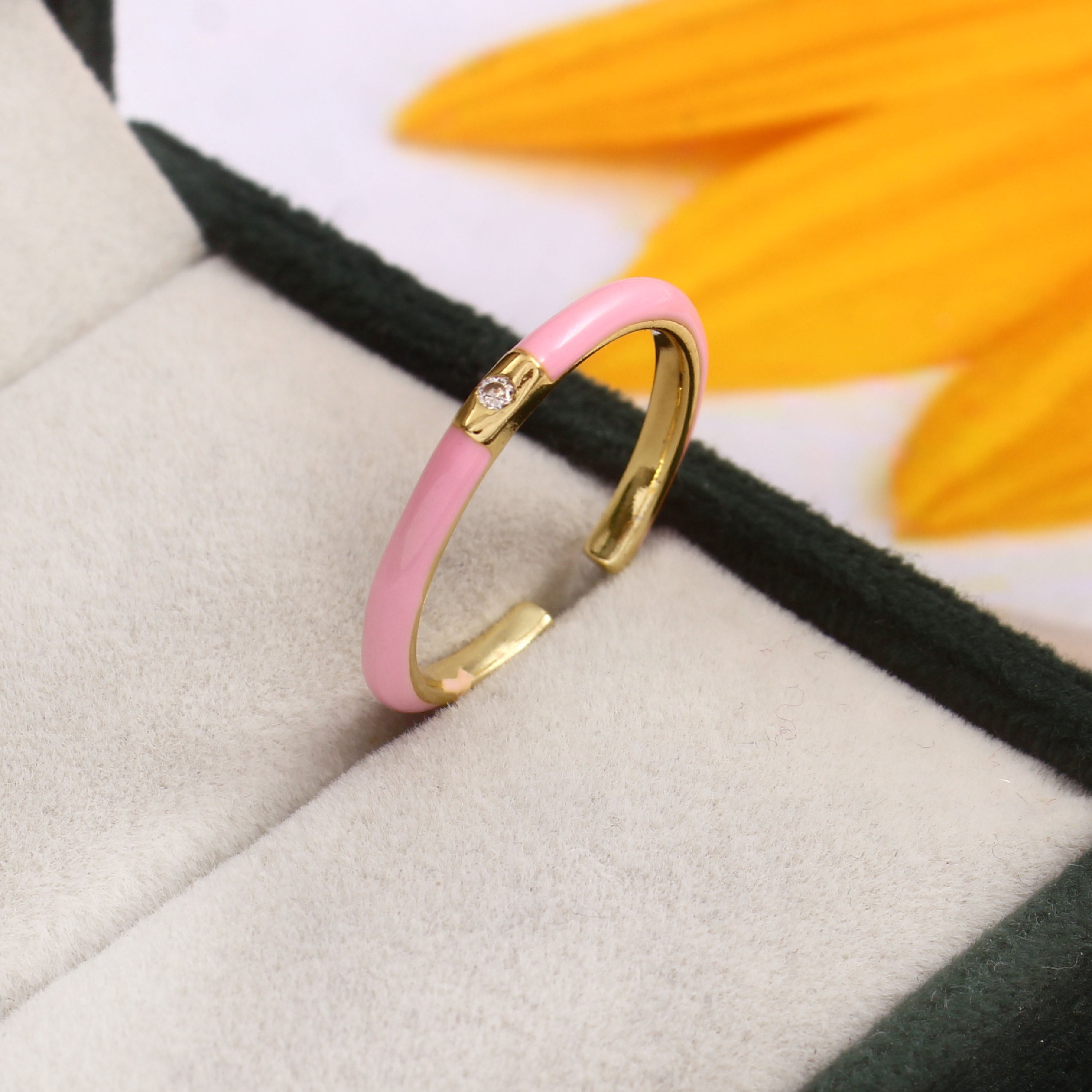 Blush Enamel Solitaire Ring