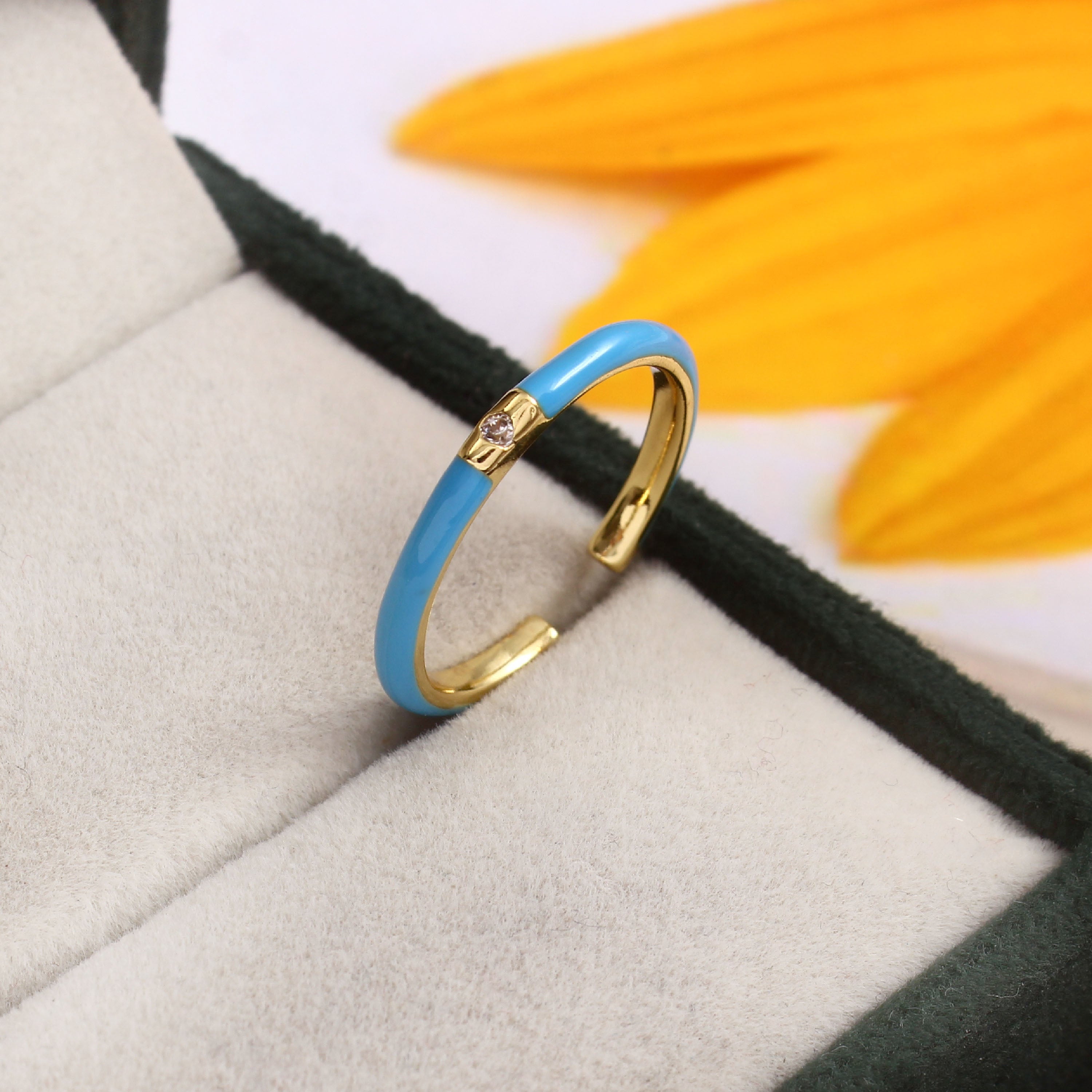 Sky Enamel Solitaire Ring