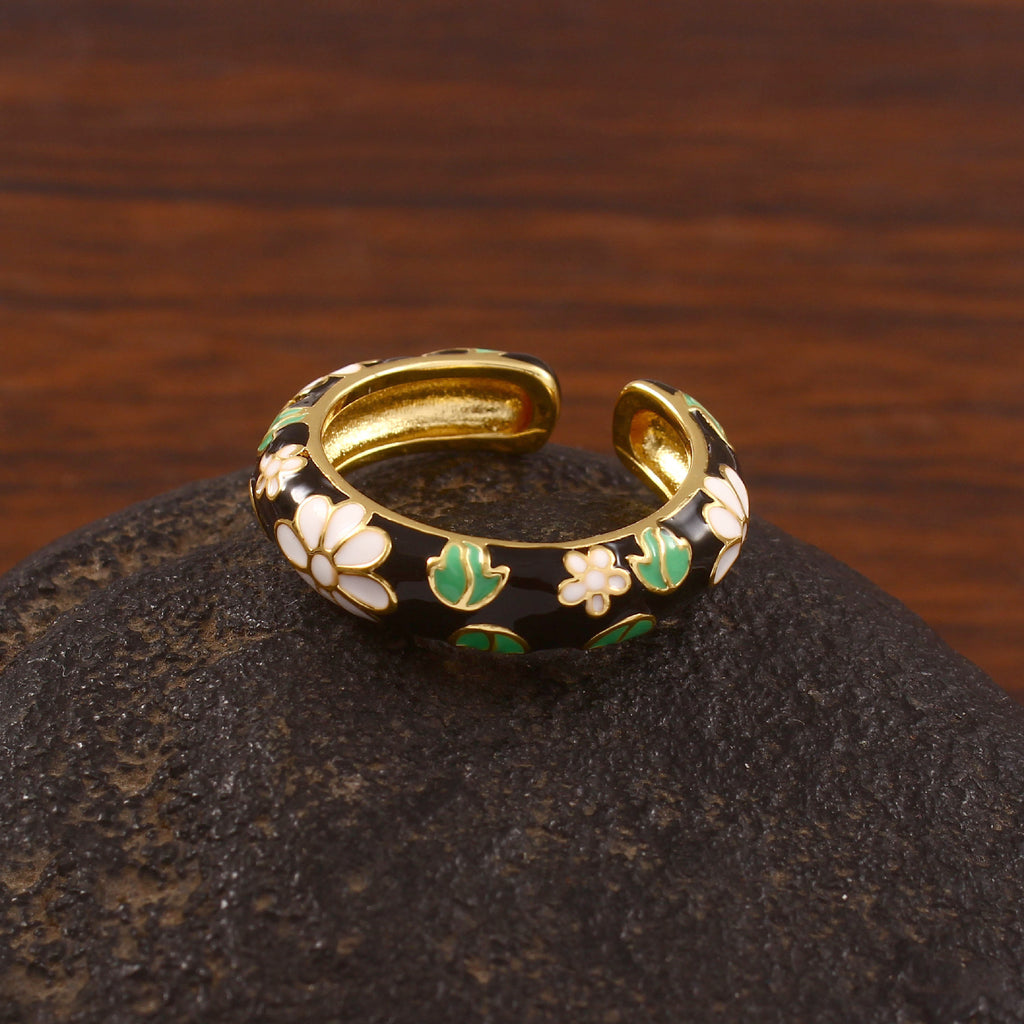 Noir Floral Enamel Ring