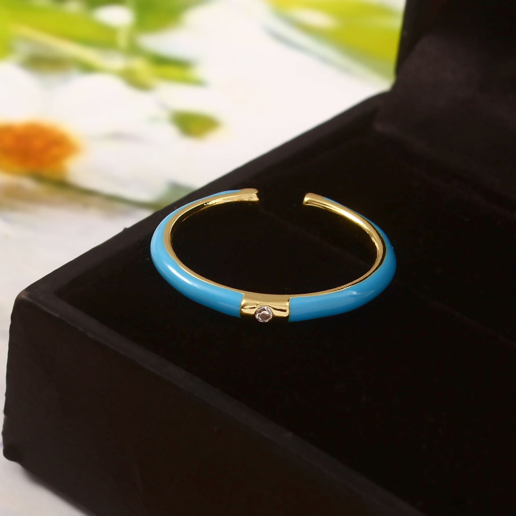 Sky Enamel Solitaire Ring